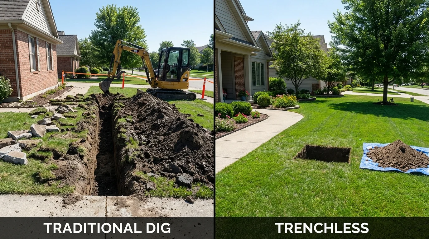 Trenchless sewer repair with minimal yard damage versus traditional excavation in Smithfield, UT